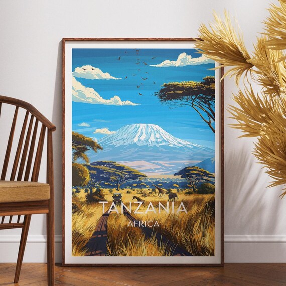 Tanzania Africa Kilimanjaro Savanna Giraffes Safari Track Poster