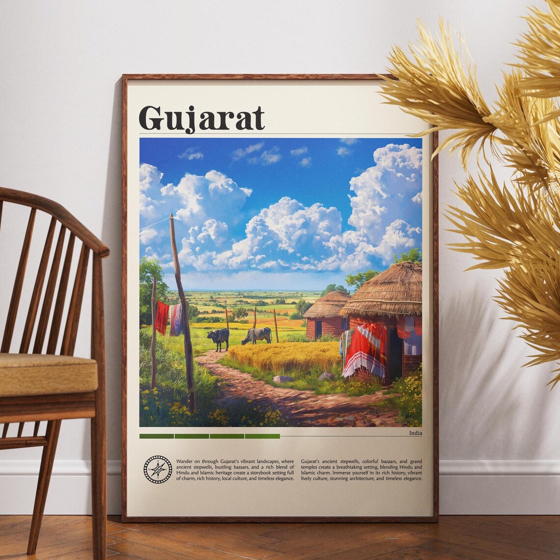 Gujarat India Rural Village Thatched Huts Countryside Travel Poster