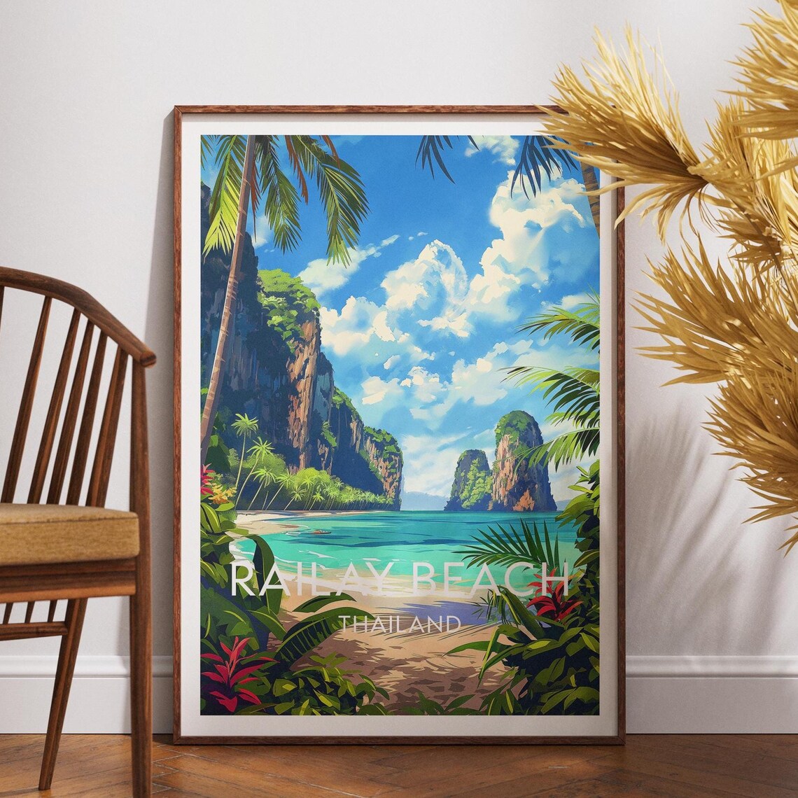 Railay Beach Thailand Limestone Karst Palm Cove Travel Poster