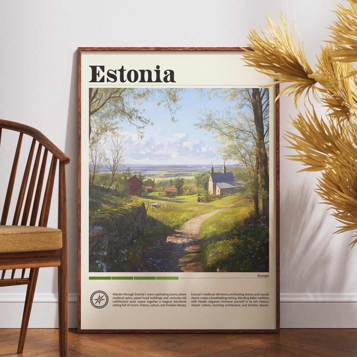 Estonia Countryside Village Church Cobblestone Path Europe Poster