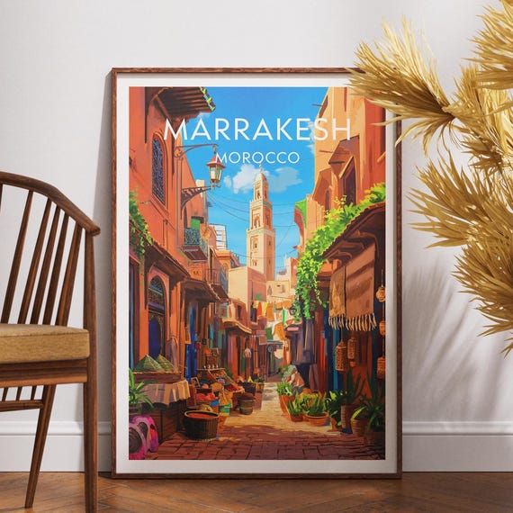 Marrakesh Travel Print Morocco Poster Wall Art Africa