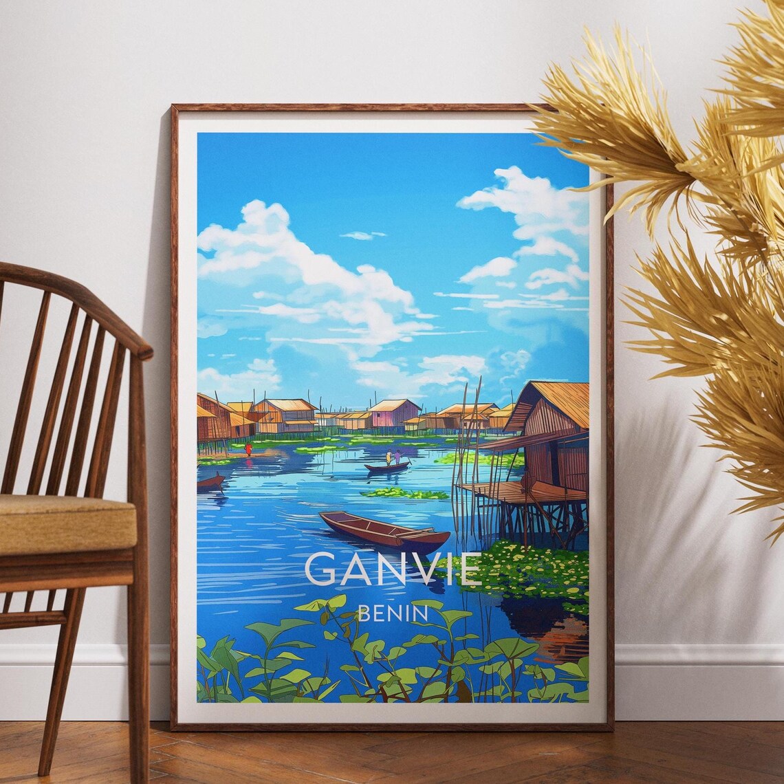 Ganvie Benin Stilt Village Lake Canoes African Travel Poster