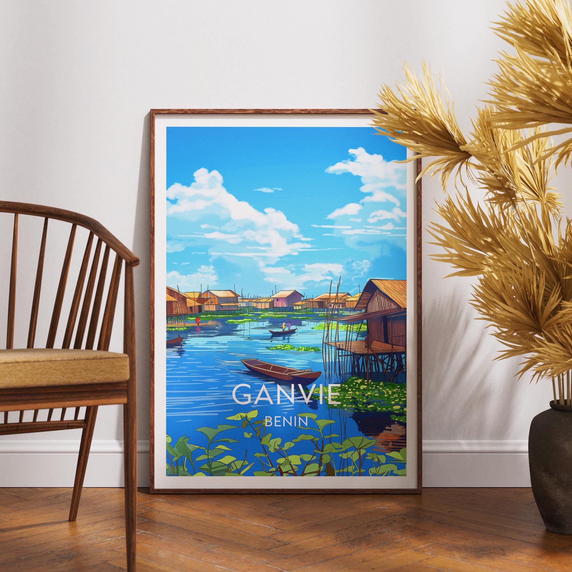 Ganvie Benin Stilt Village Lake Canoes African Travel Poster