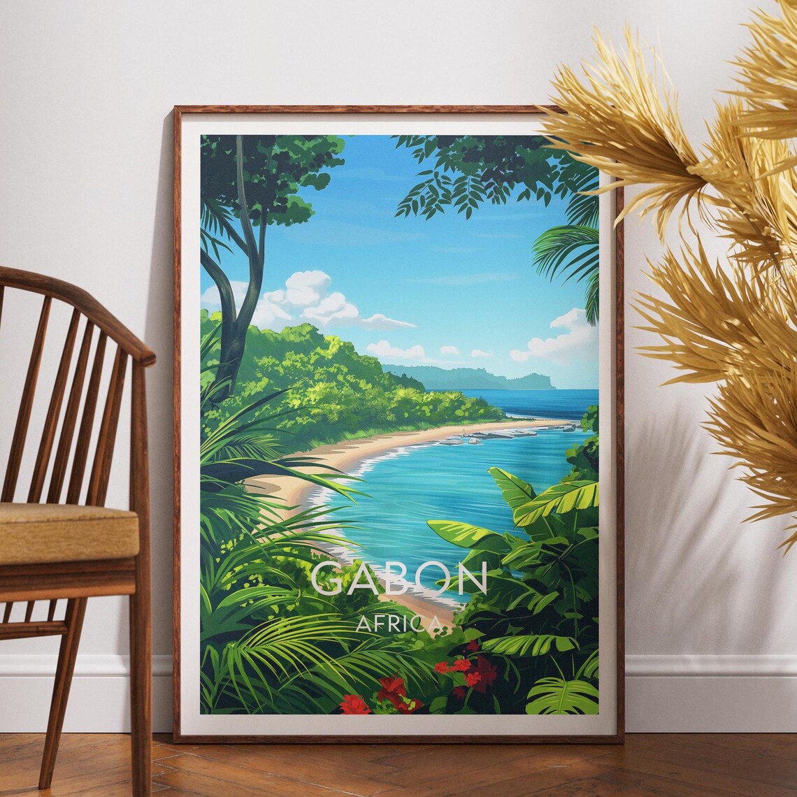 Gabon Africa Tropical Bay Beach Through Jungle Travel Poster