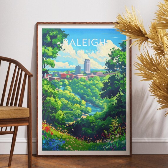 Scenic Raleigh North Carolina City Skyline Park River View Poster
