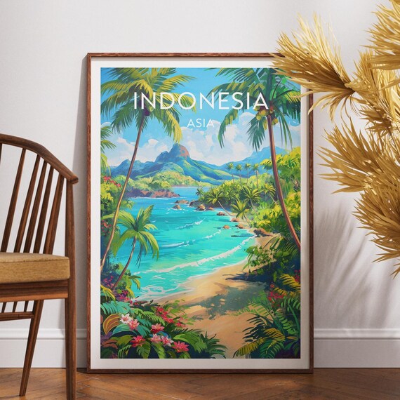 Indonesia Asia Tropical Beach Palm Cove Turquoise Water Poster