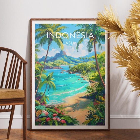 Indonesia Travel Print Poster Wall Art Backpacking Se Asia Decor Bali