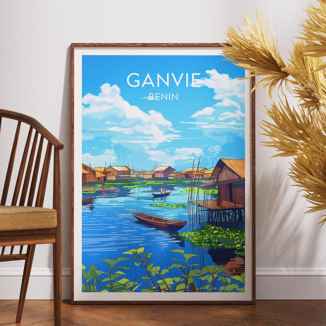 Ganvie Benin Floating Stilt Houses Canoe Lake Africa Travel Poster