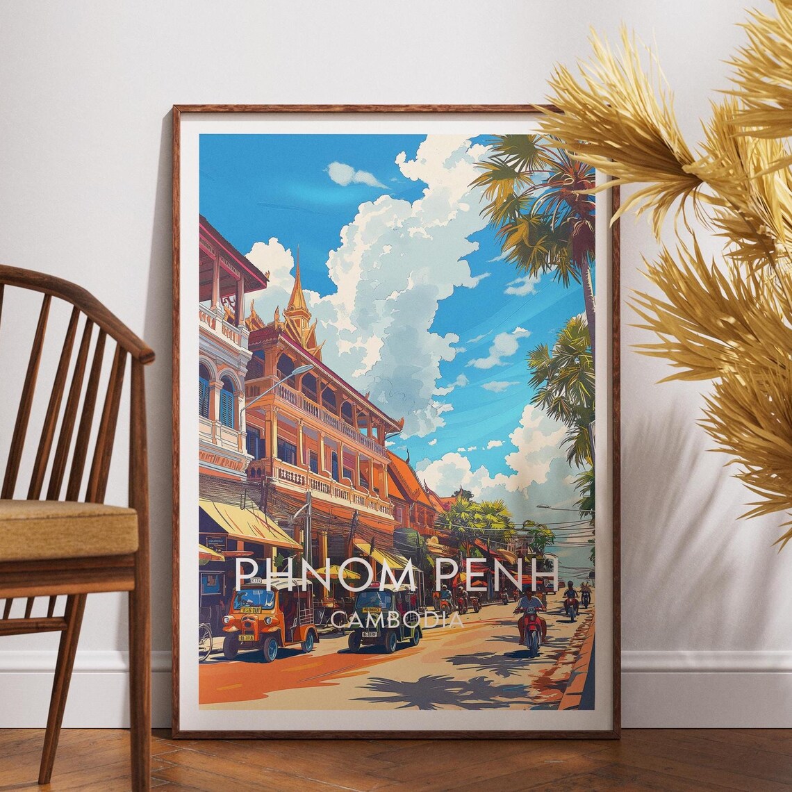 Phnom Penh Cambodia City Street Motorbikes Sunny Travel Poster