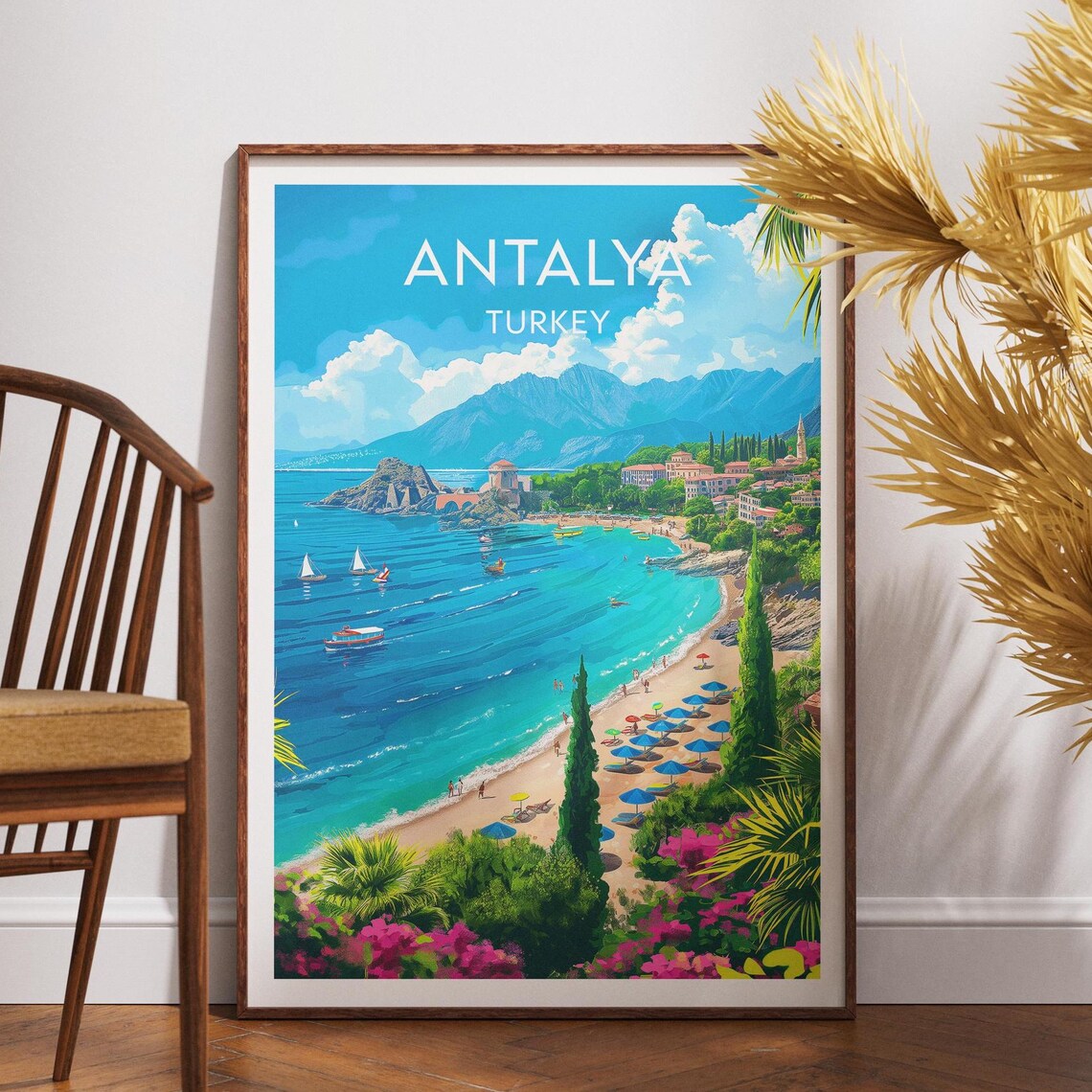 Antalya Turkey Mediterranean Beach Turquoise Coast Travel Poster