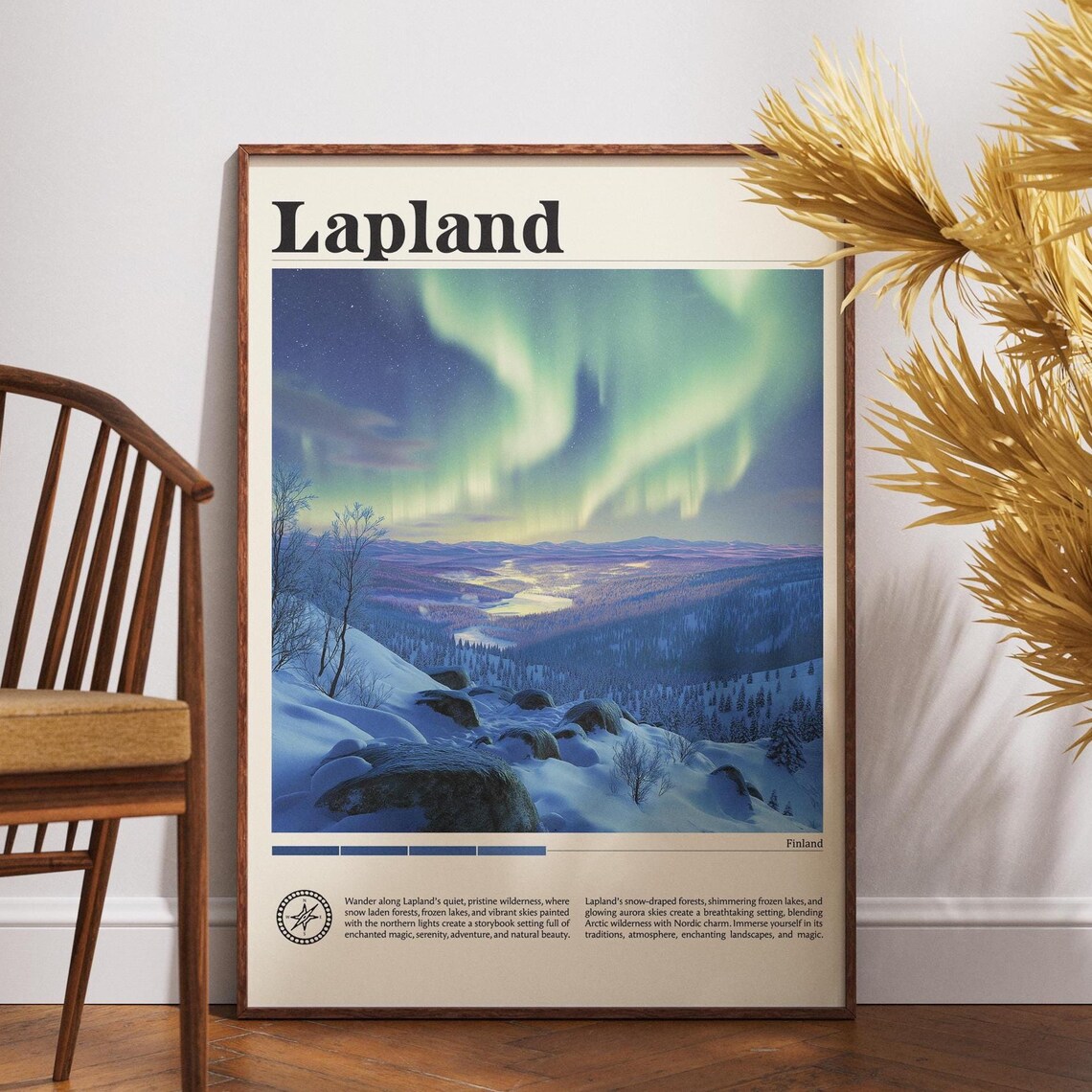 Lapland Finland Northern Lights Snowy Mountains Winter Travel Poster