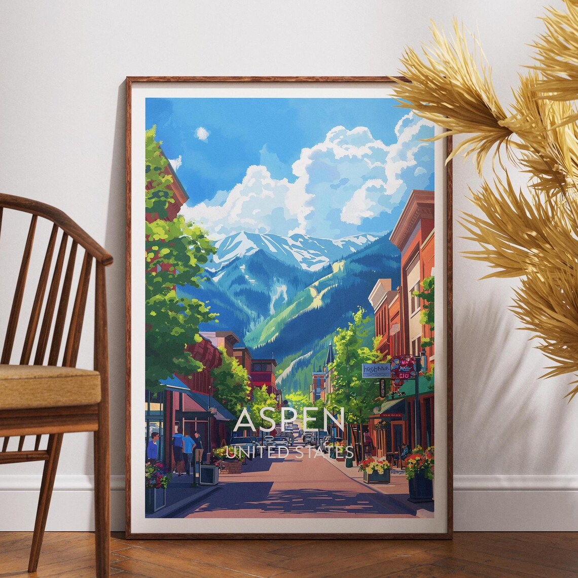 Aspen United States Downtown Street Snowy Mountains Travel Poster