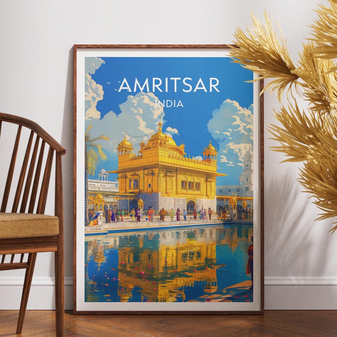 Golden Temple Amritsar India Blue Sky Pilgrim Scene Travel Poster