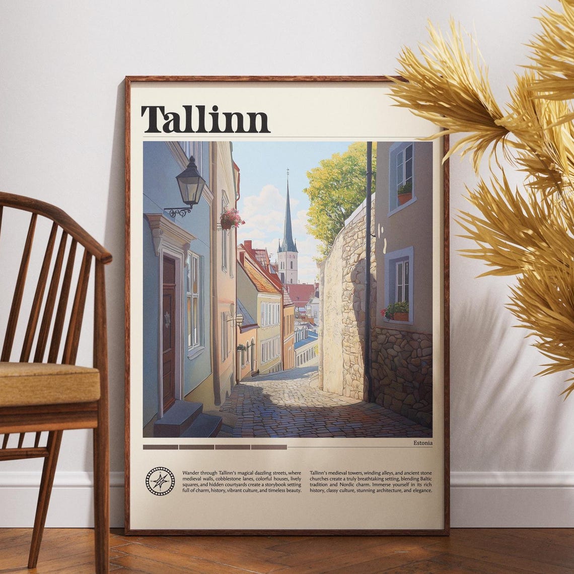 Tallinn Estonia Old Town Cobblestone Street Church Spire Poster
