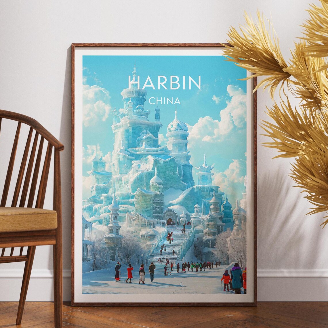 Harbin China Ice Castle Winter Snow Festival Scene Travel Poster