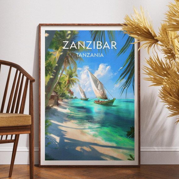 Zanzibar Tanzania Turquoise Lagoon Dhow Boats Beach Paradise Poster