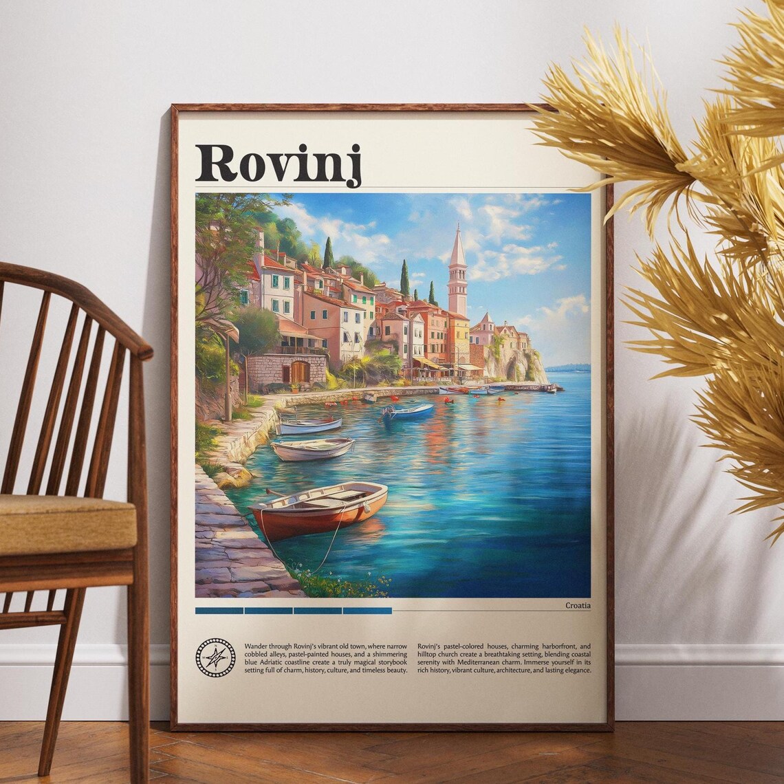 Rovinj Croatia Harbor Boats Pastel Old Town Church Tower Poster