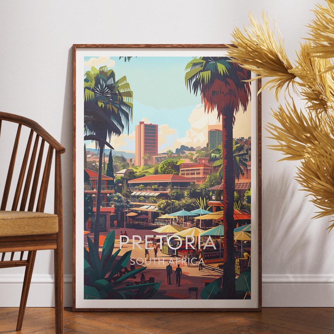 Pretoria South Africa Bustling Market Palms Cityscape Travel Poster