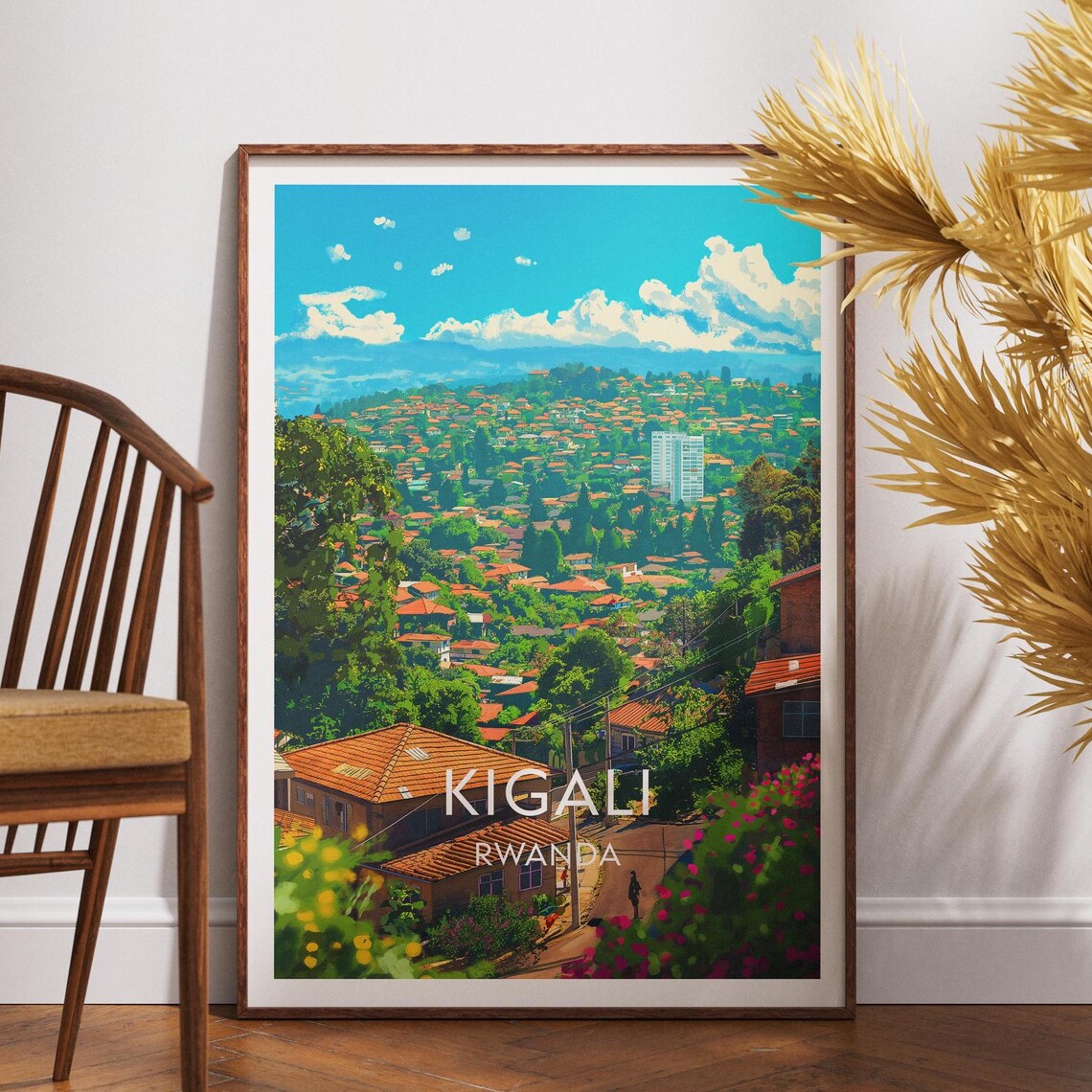 Kigali Rwanda Hillside City View Vintage Africa Travel Art Poster