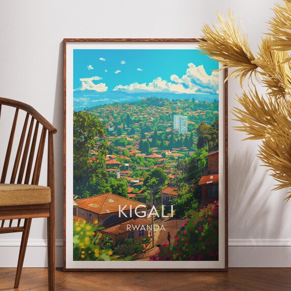 Kigali Rwanda Hillside City View Vintage Africa Travel Art Poster