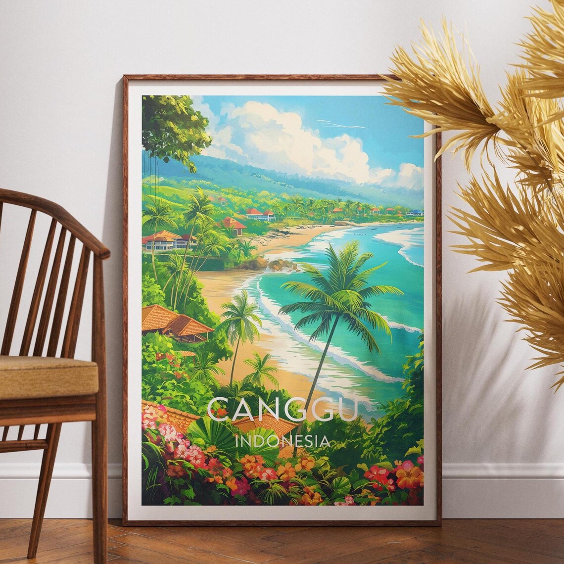 Canggu Bali Indonesia Travel Poster Tropical Beach Palm Trees Surf