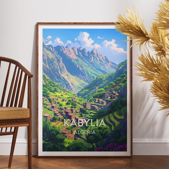 Kabylia Algeria Mountain Village Terraced Hills Travel Poster