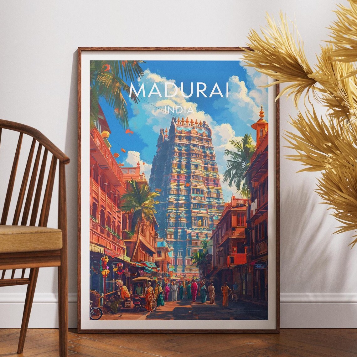 Madurai India Temple Tower Street Scene Top Title Edition Travel Poster