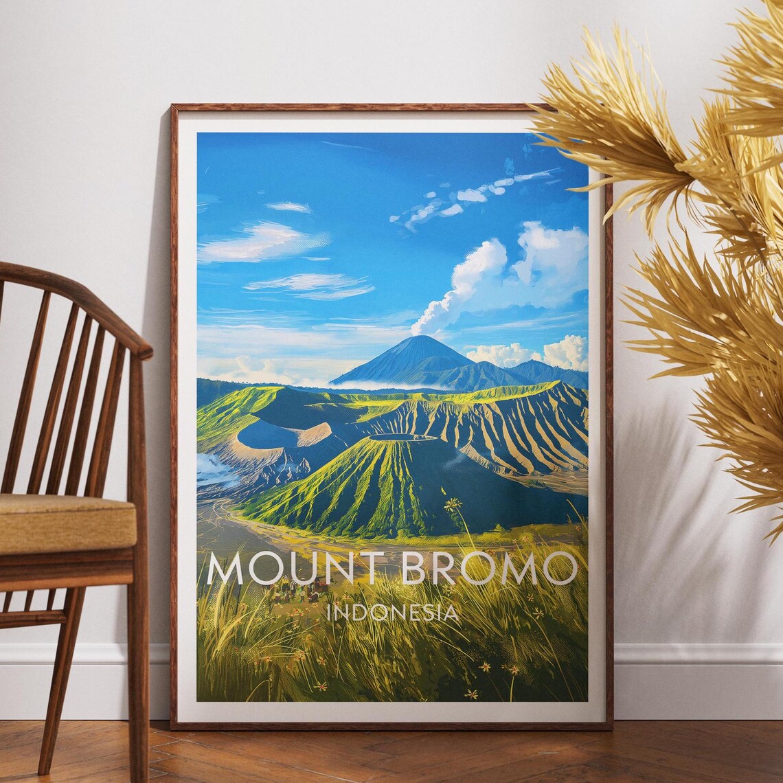 Mount Bromo Indonesia Volcano Crater Sunrise Java Vintage Travel Poster