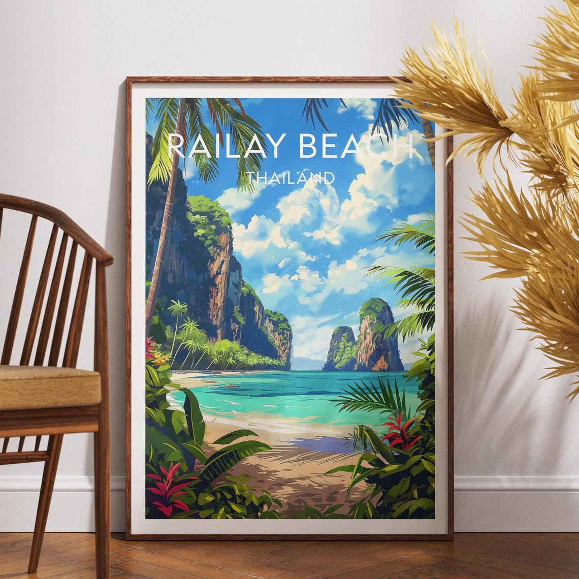 Railay Beach Thailand Karst Cliffs Sandy Beach Lagoon Travel Poster
