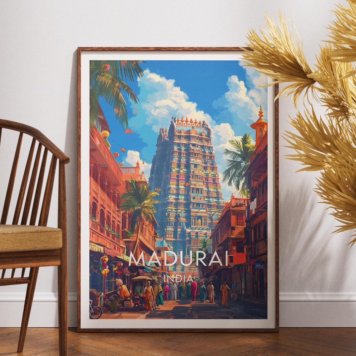 Madurai India Temple Tower Street Festival Crowd Center Travel Poster