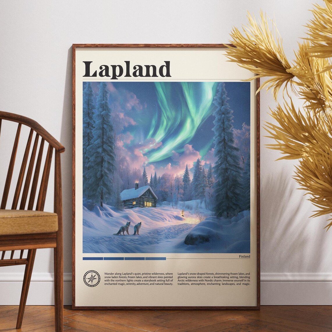 Lapland Finland Northern Lights Aurora Cabin Winter Travel Poster