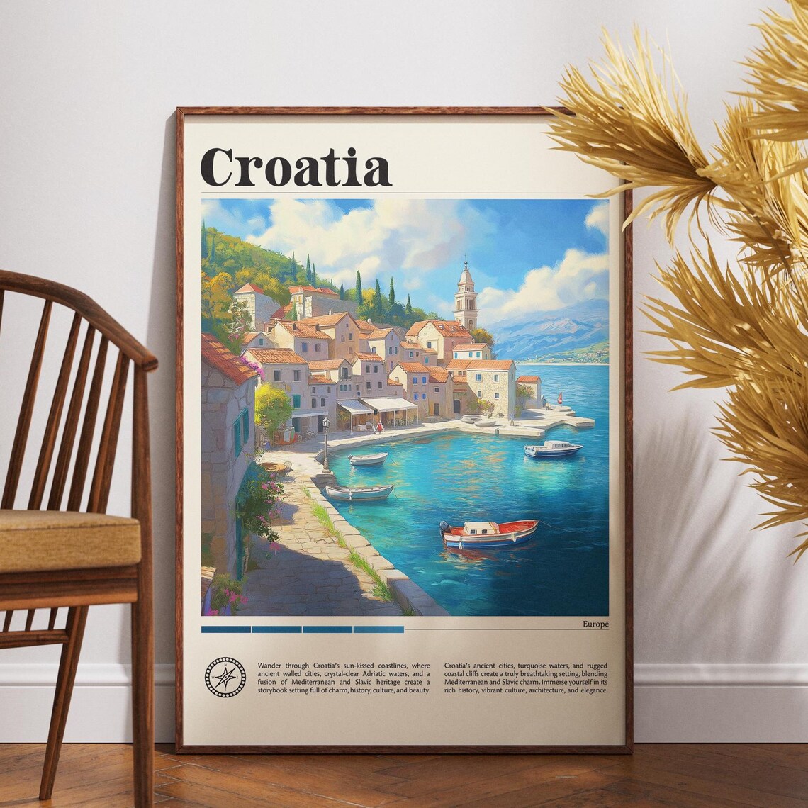 Croatia Europe Adriatic Coastal Old Town Harbor Boats Art Poster