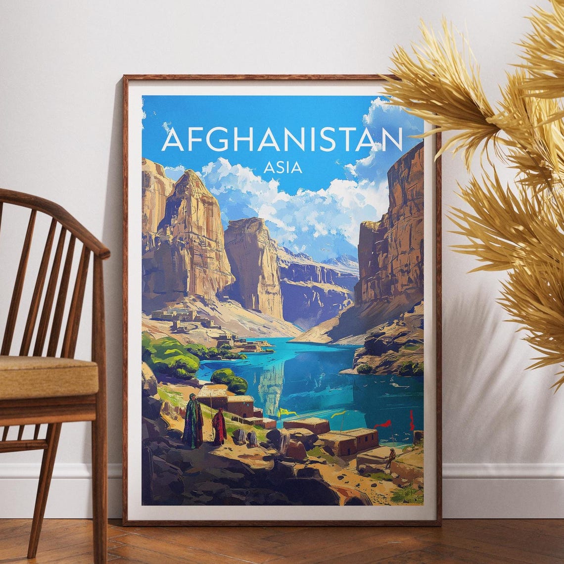 Afghanistan Bamiyan Valley Blue Lakes Cliffs Asia Travel Poster