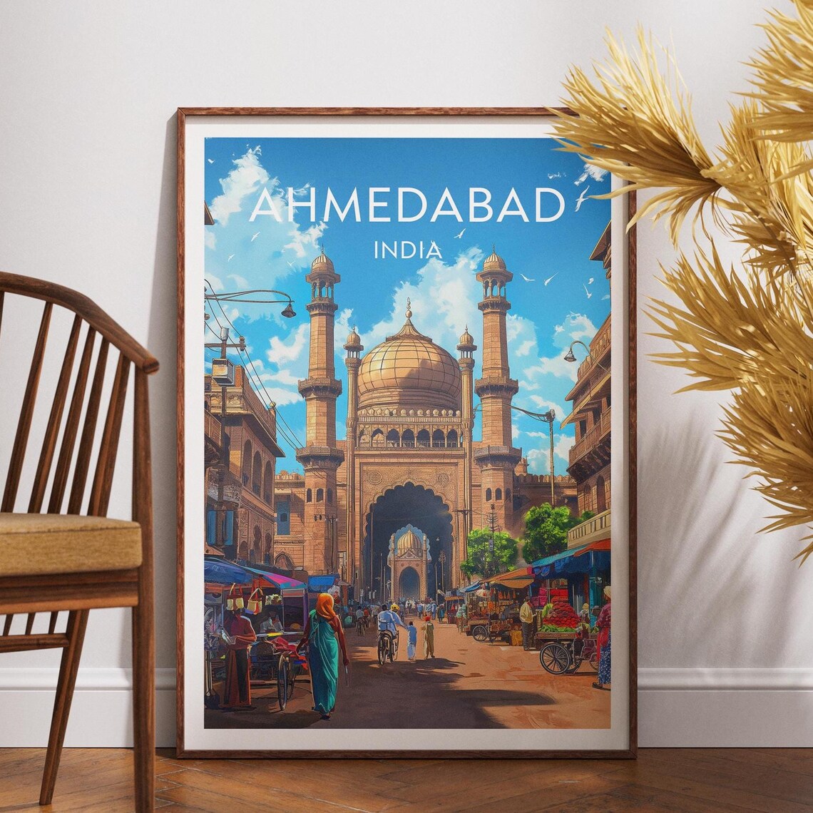 Ahmedabad India Historic Mosque Bazaar Street Travel Art Poster