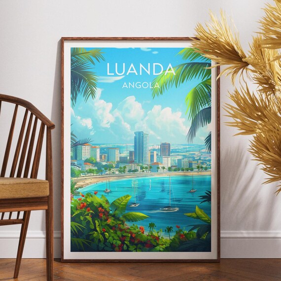 Luanda Angola Tropical Bay Skyline Sailboats Africa Travel Poster