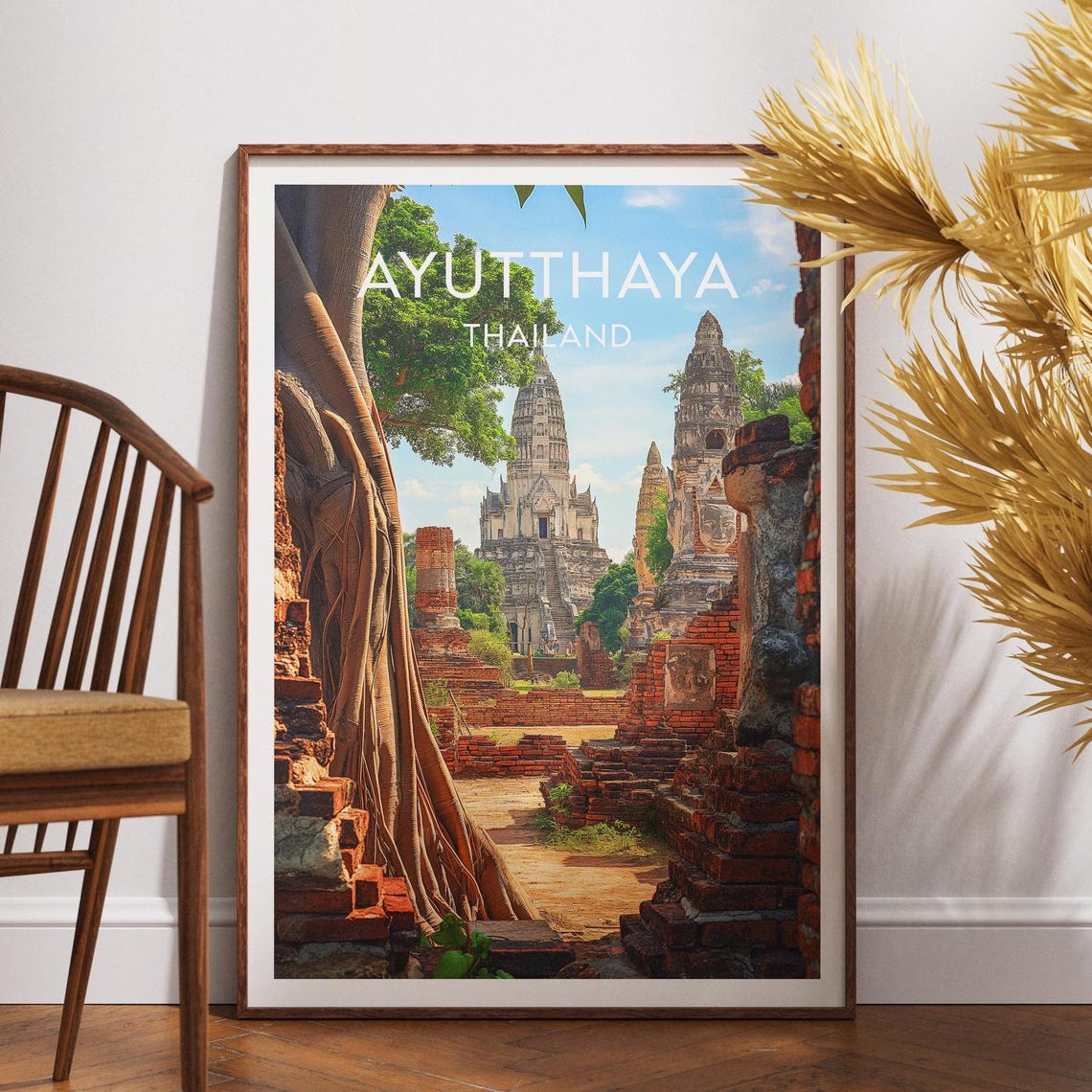 Ayutthaya Thailand Banyan Tree Temple Ruins Ancient Travel Poster