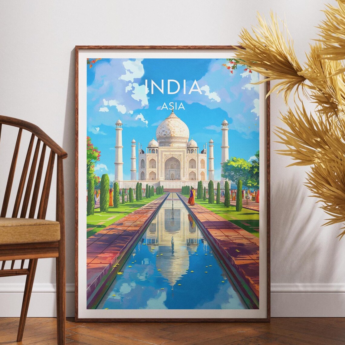 Taj Mahal Reflecting Pool Blue Sky India Asia Monument Poster