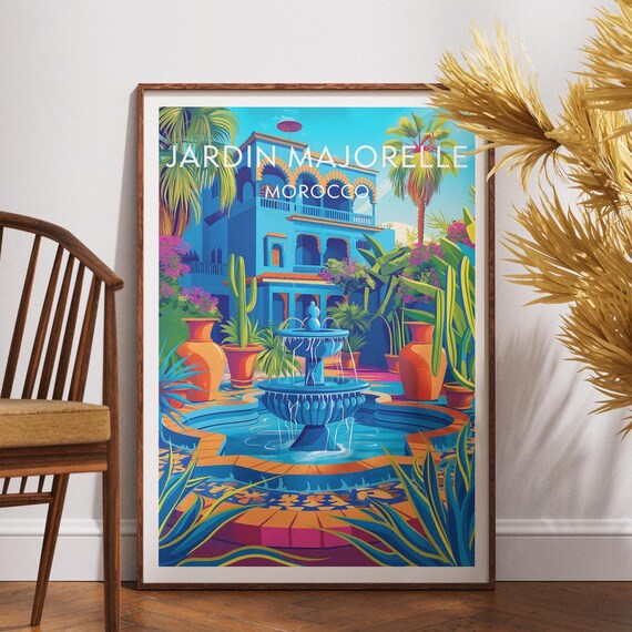 Jardin Majorelle Morocco Blue Courtyard Palms Travel Art Poster