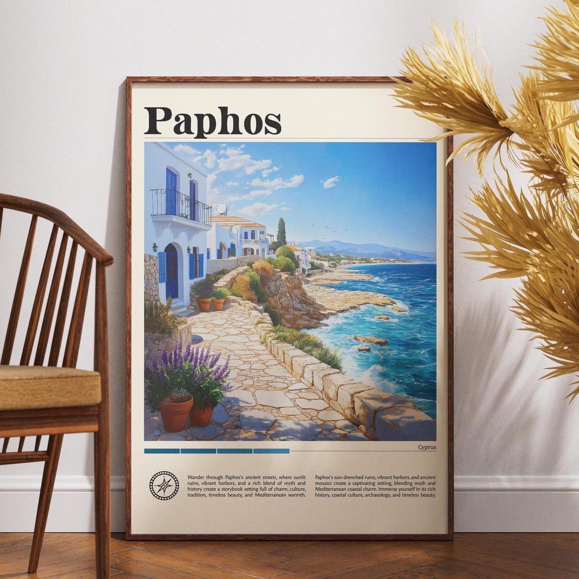 Paphos Cyprus Coastal Path White Houses Blue Sea Travel Poster