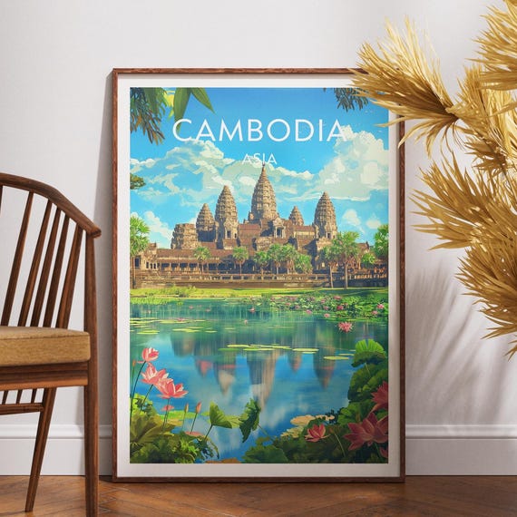 Cambodia Travel Print Angkor Wat Poster Wall Art Se Asia Backpacking