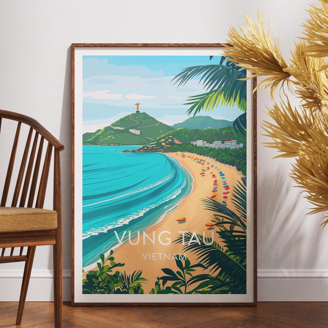 Vung Tau Vietnam Turquoise Beach Palms Coast Travel Poster Decor