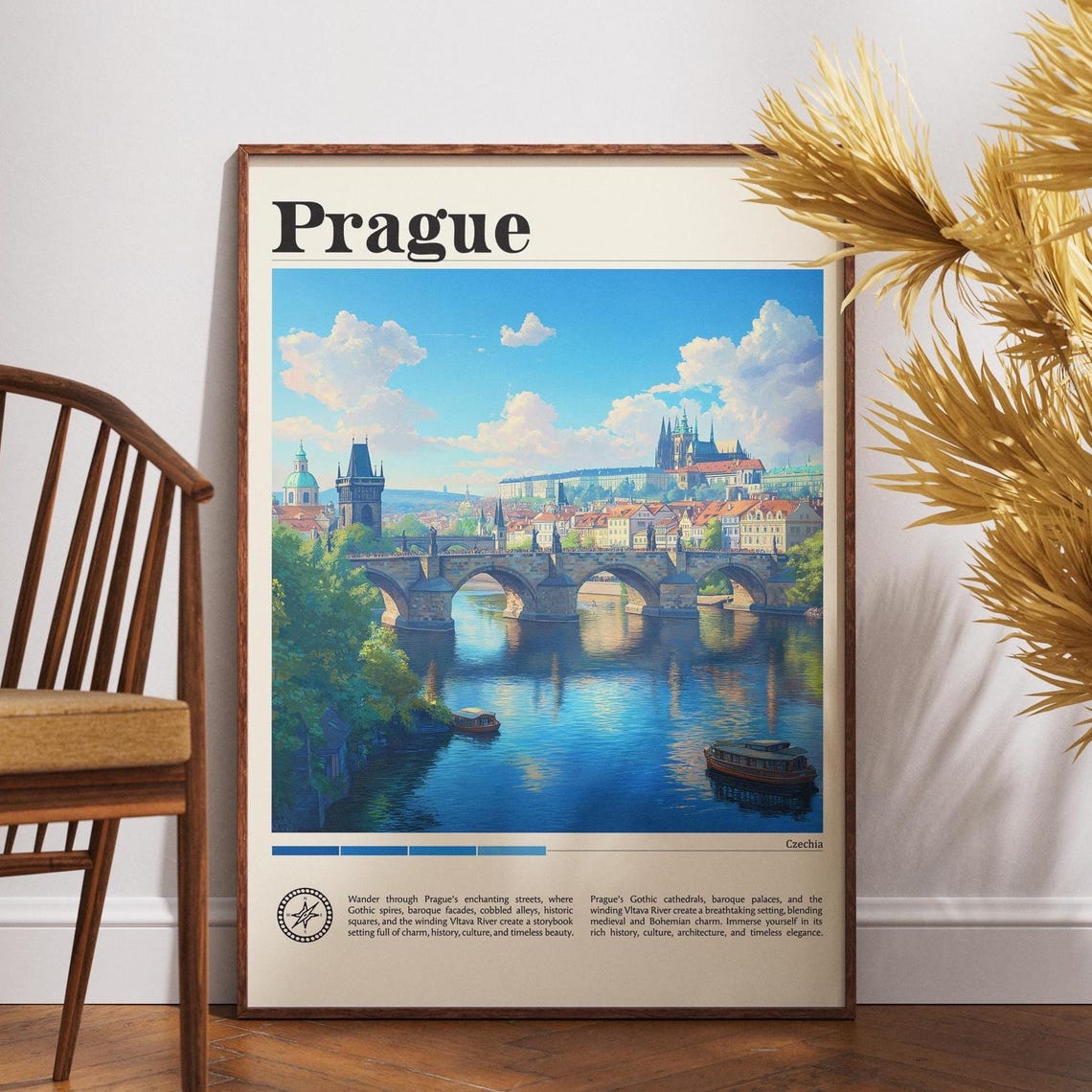 Prague Czechia Charles Bridge Vltava River Castle View Travel Poster