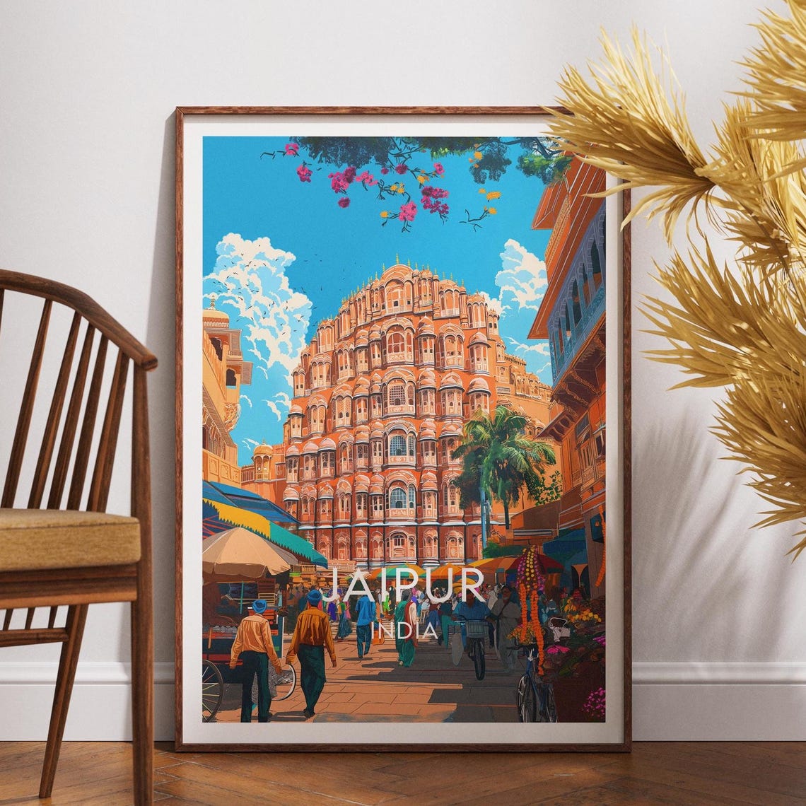 Jaipur India Hawa Mahal Pink Palace Street Scene Travel Poster