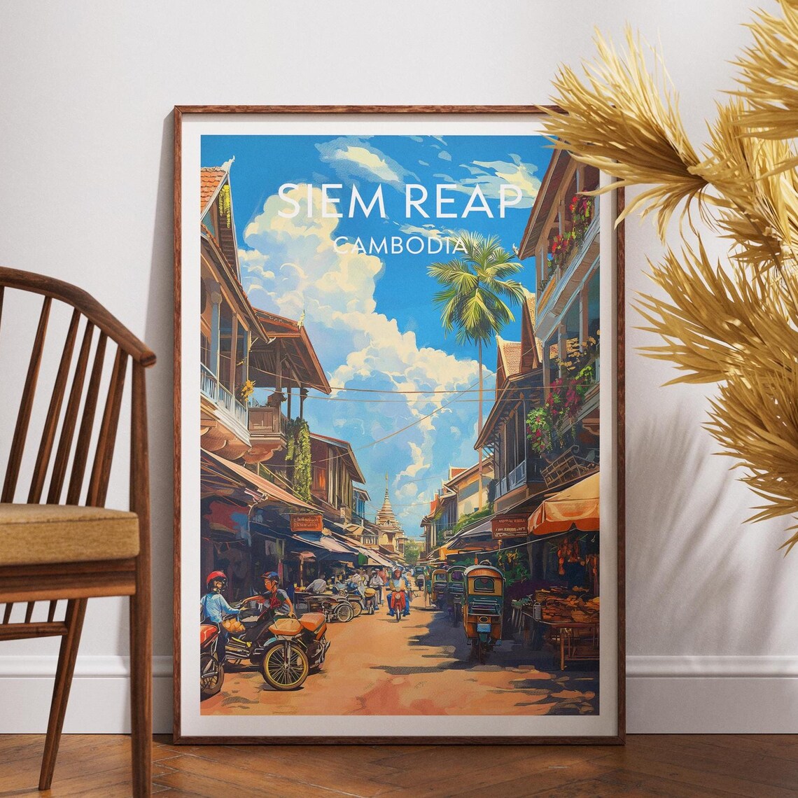 Siem Reap Cambodia Old Town Street Life Tuk Tuks Travel Poster