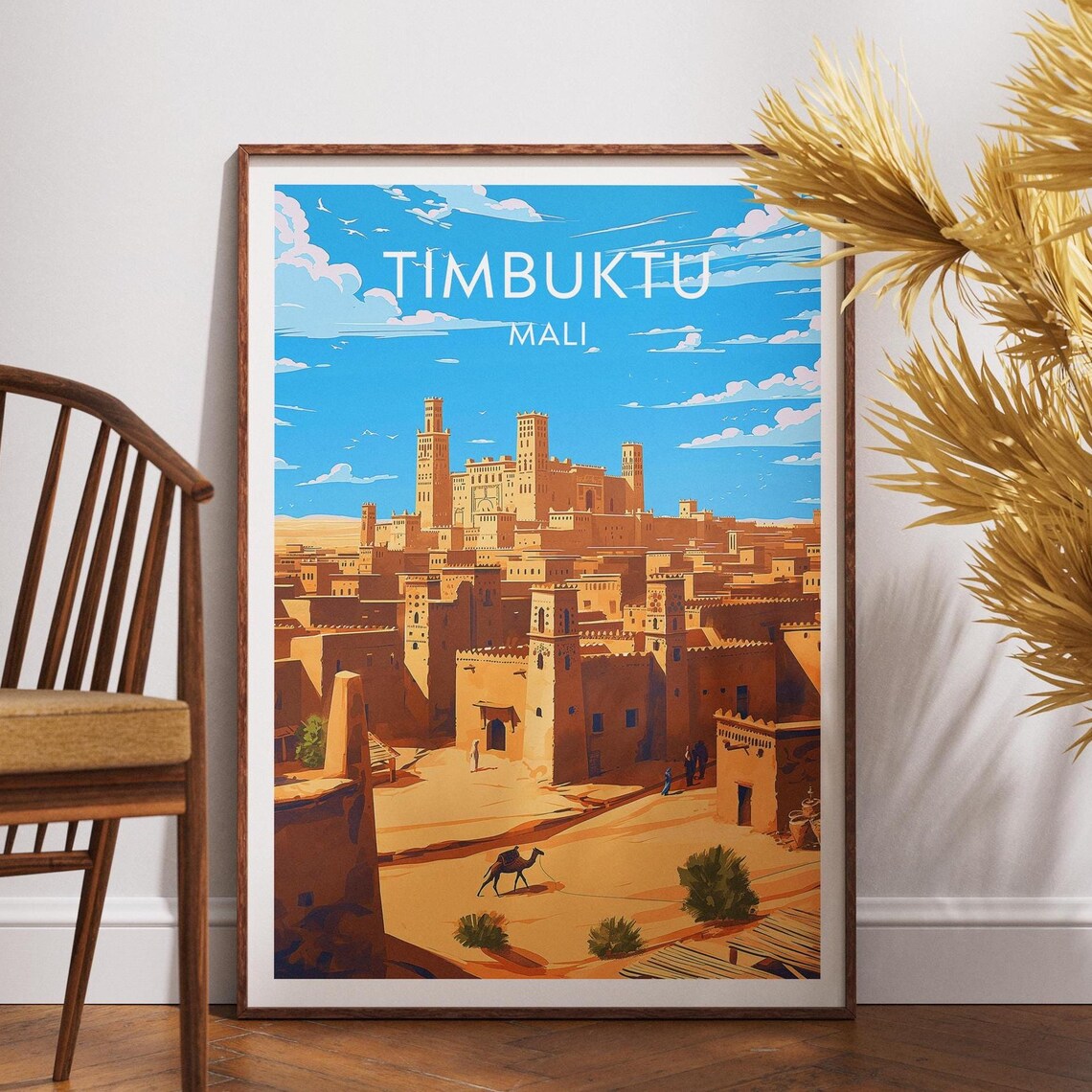 Timbuktu Mali Ancient Desert City Blue Sky Vintage Travel Poster