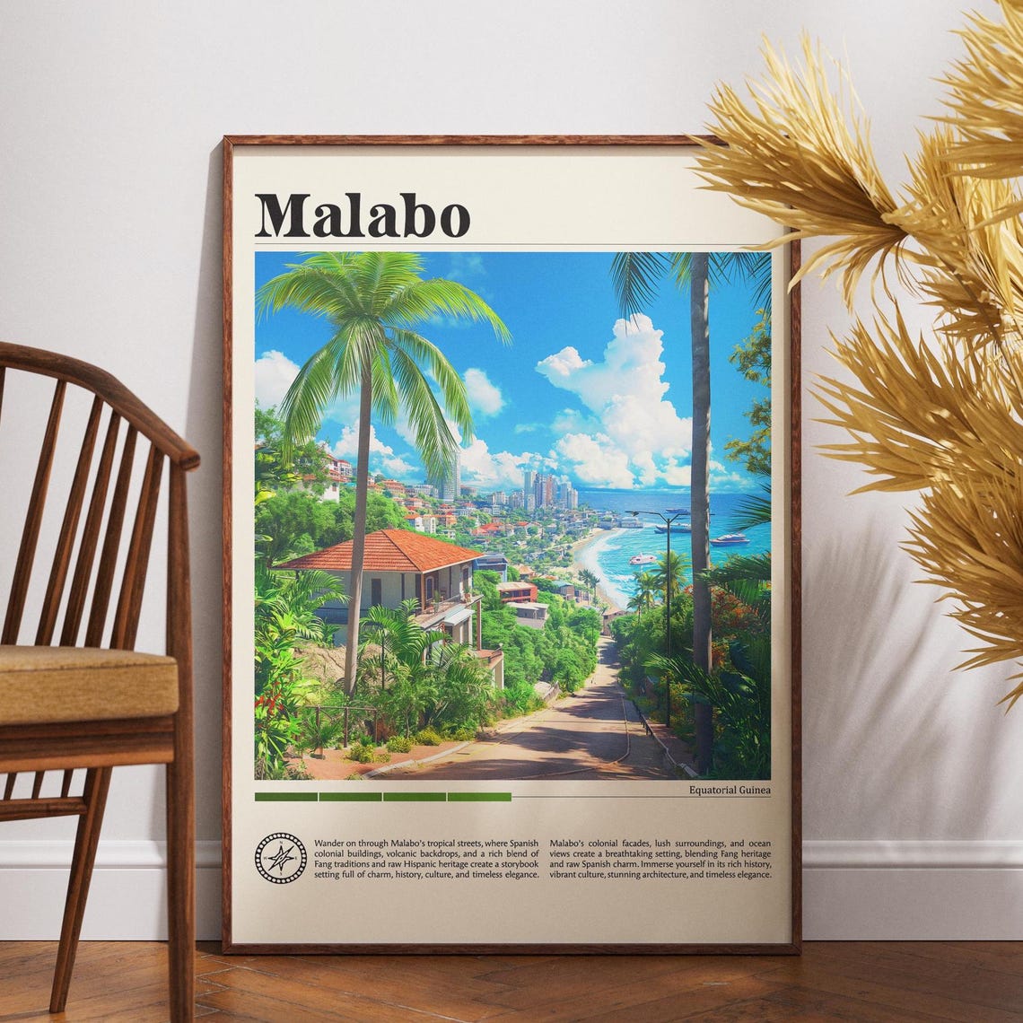 Malabo Equatorial Guinea Tropical Harbor Palm Bay Travel Poster