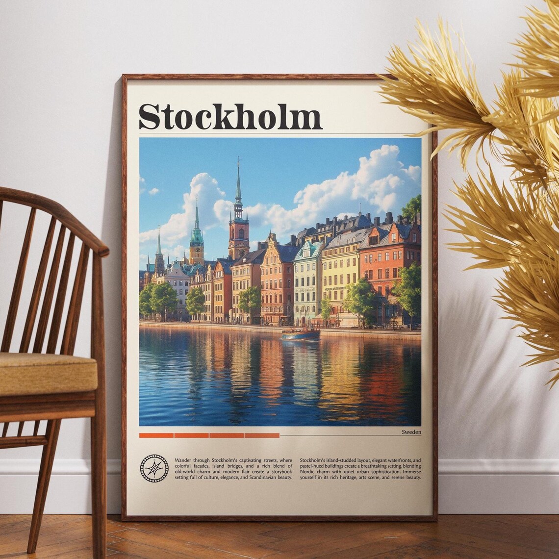 Stockholm Sweden Harbor Facades Spires Vintage Travel Poster