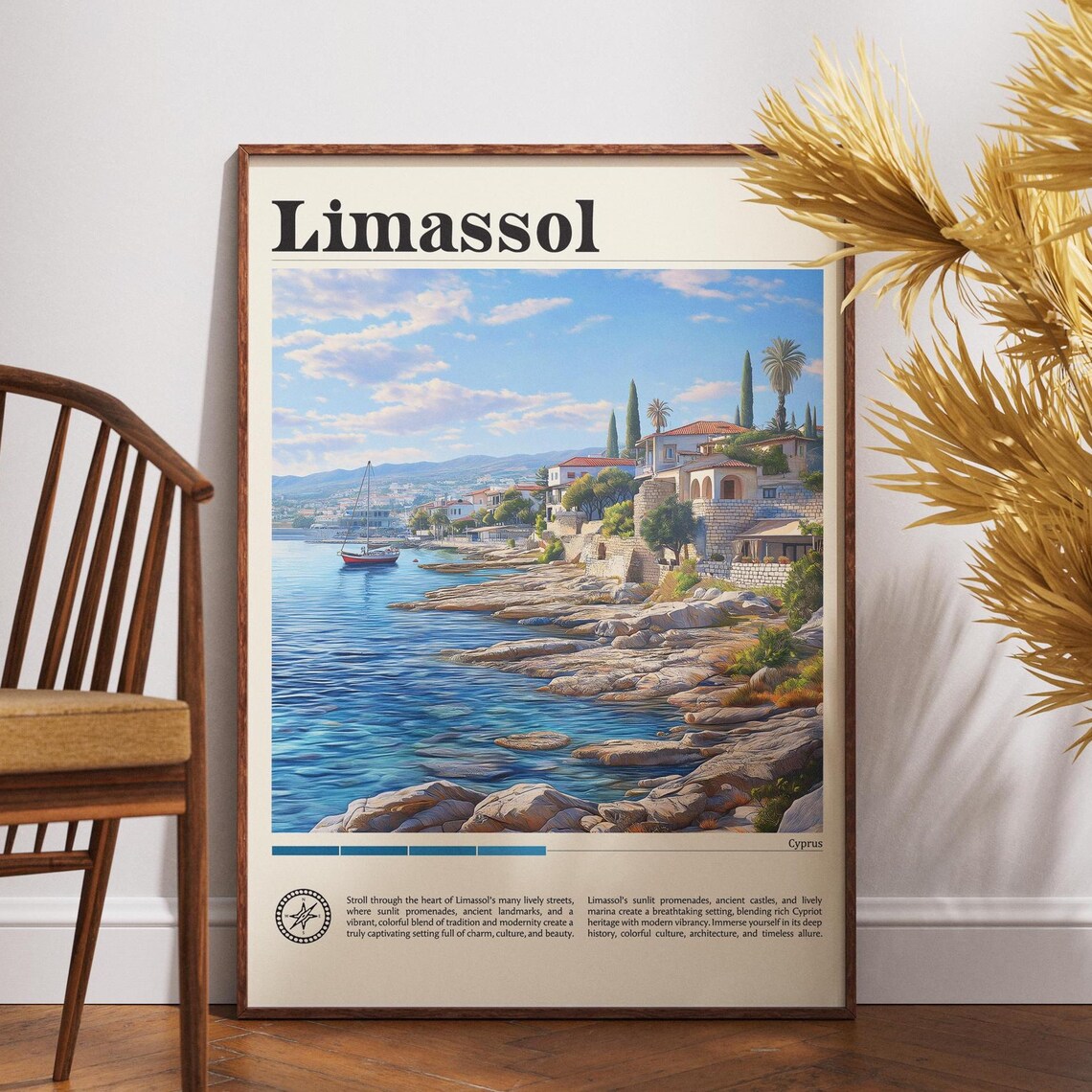 Limassol Cyprus Rocky Coast Sailboat Villas Seaside Travel Poster