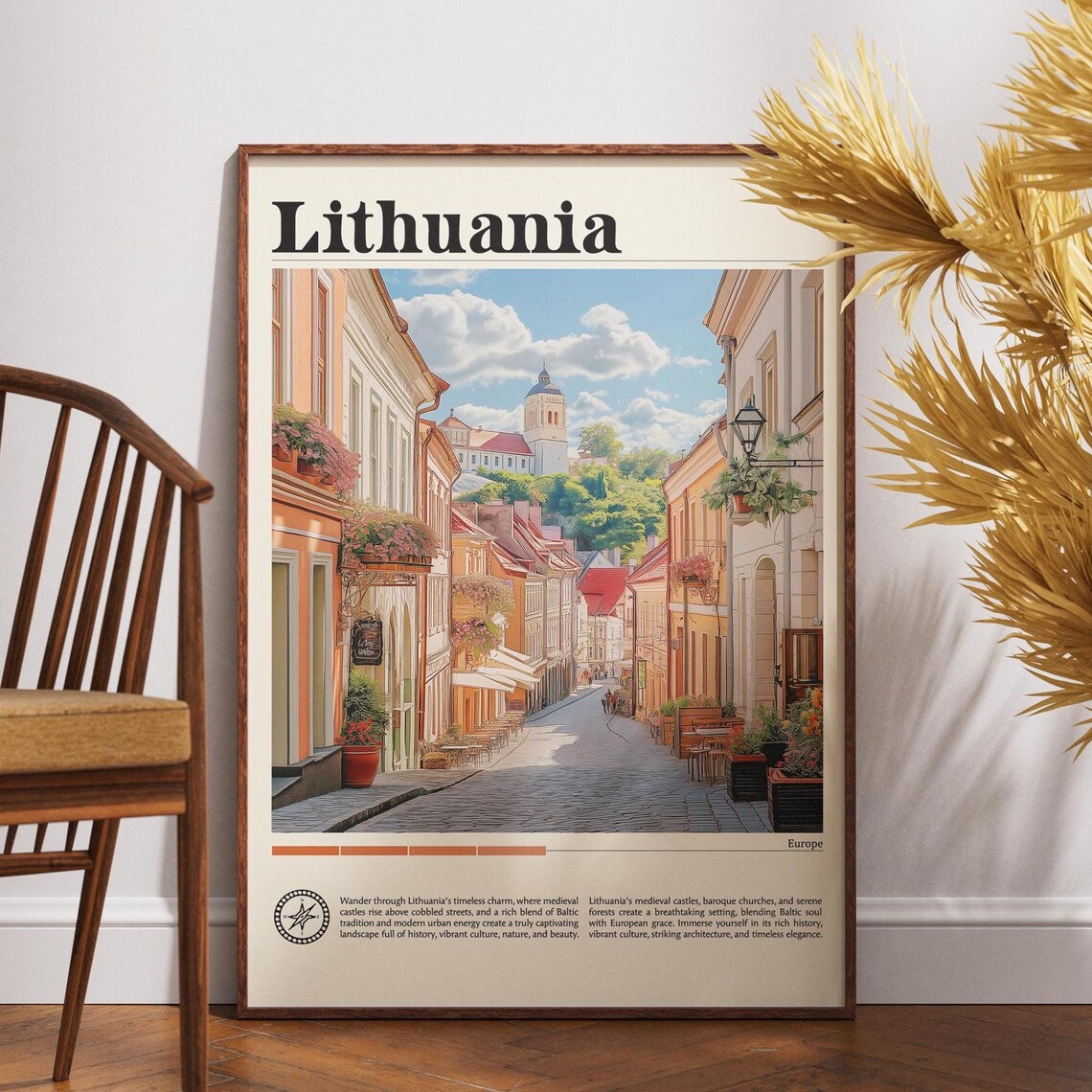 Lithuania Europe Old Town Cobblestone Street Baltic Travel Poster