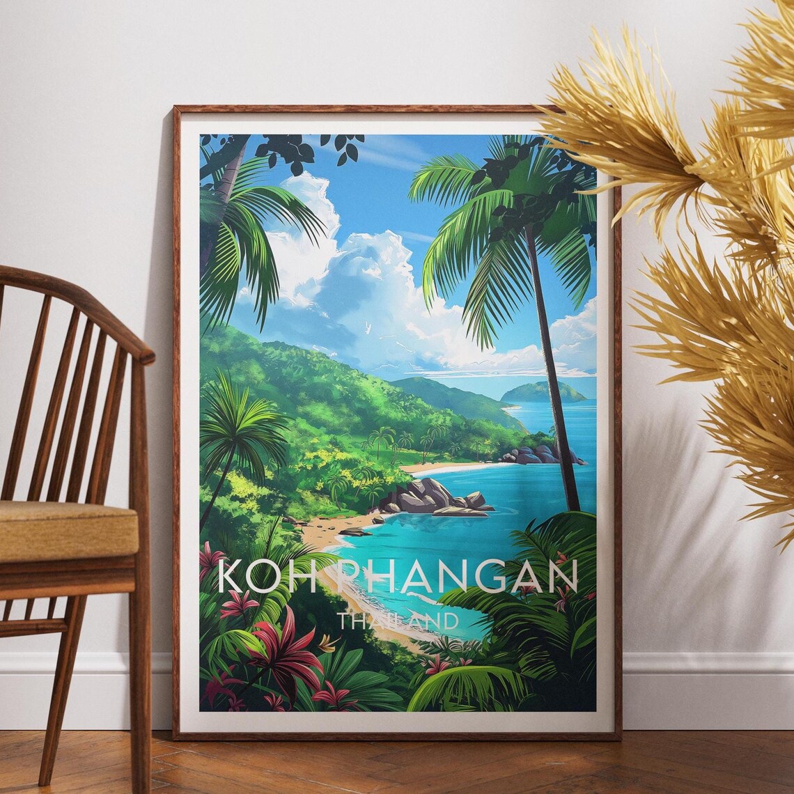 Koh Phangan Thailand Palm Framed Turquoise Bay Island Travel Poster